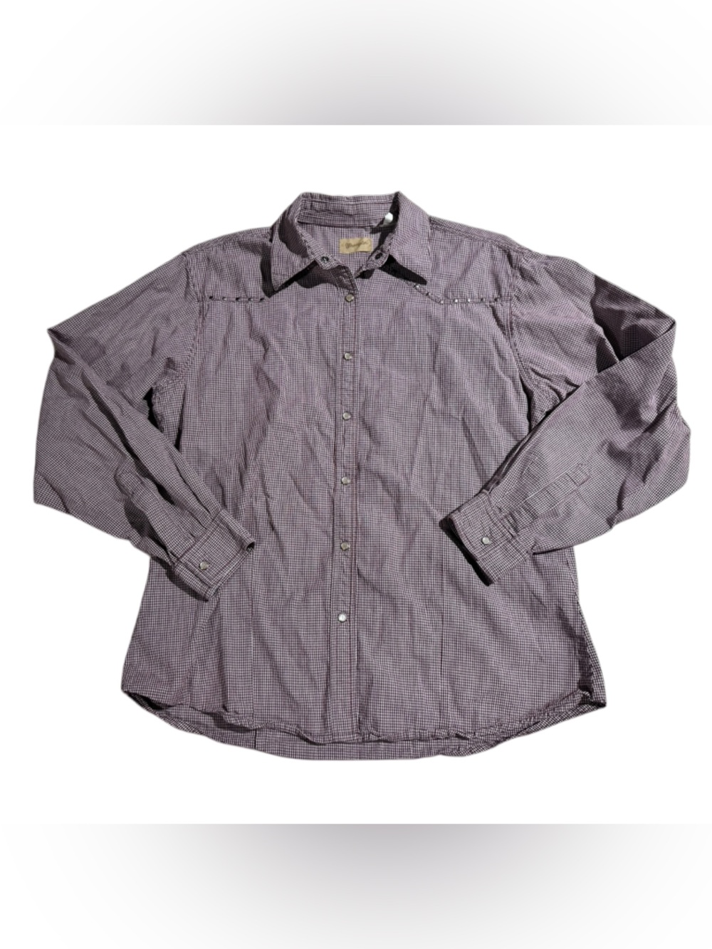 Vintage Wrangler Gingham Pearl Snap Button Down Shirt Medium Western Cowgirl
